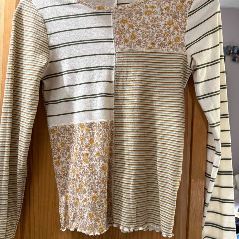 American Eagle Outfitters Floral and Striped Long Sleeve Top